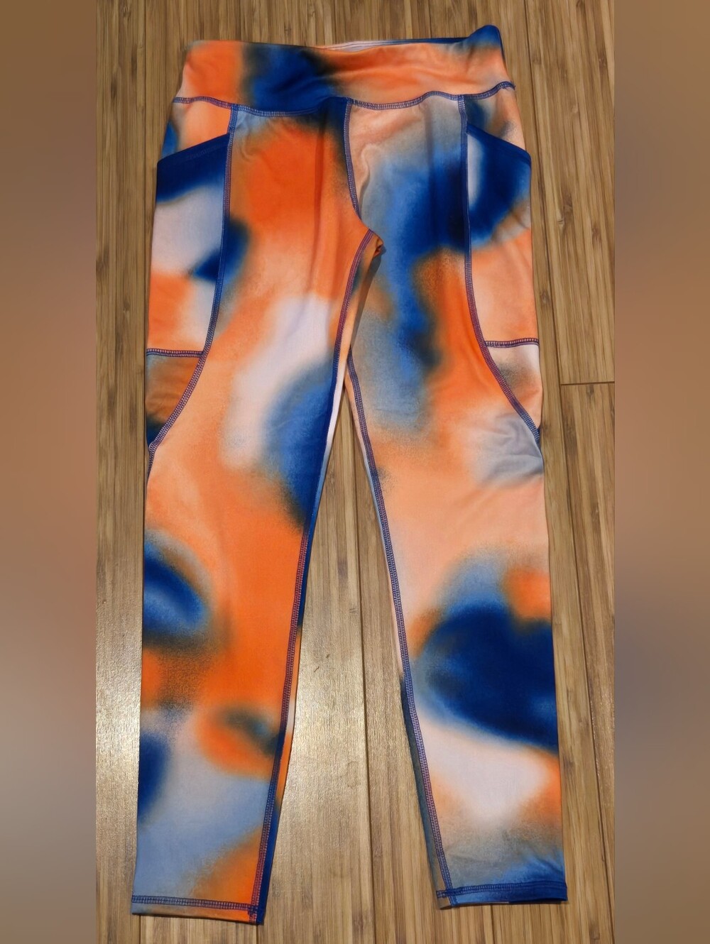 Athletic Works Orange & Blue Tie-Dye Active Leggings